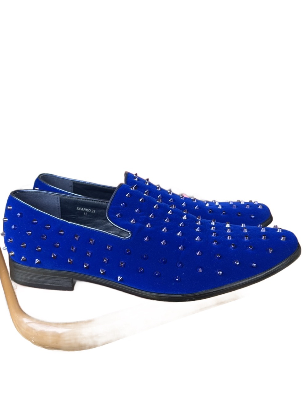 Enzo Blue Studded Velvet Slip-On Formal Dress Loafers for Men